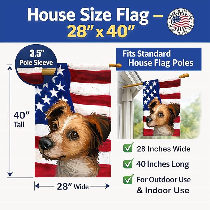 Caroline's Treasures CK6597CHF Kromfohrlander American Flag House Flag Large Porch Sleeve Pole Decorative Outside Yard Banner Artwork Wall Hanging, Polyester, House Size, Multicolor