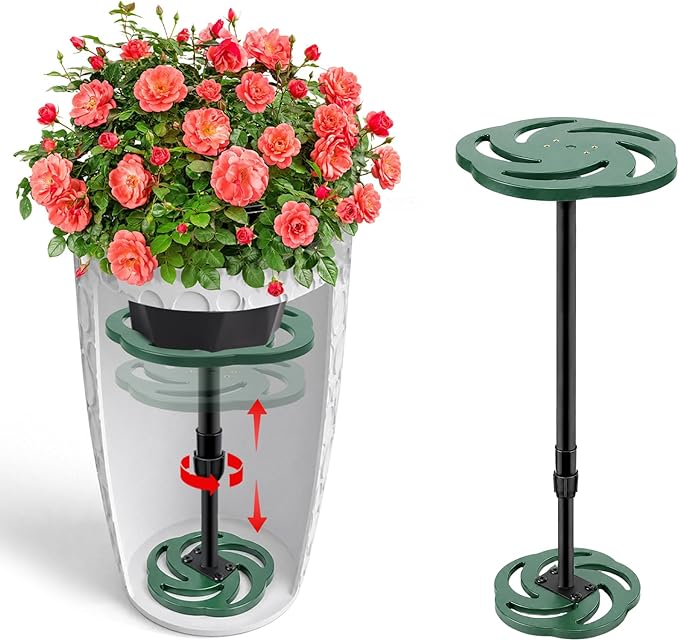 Axcoix Adjustable Height Plant Risers for Inside Pots, 12-21" Plastic Planter Inserts for Large Pots, Pot Fillers for Tall Square Round Taper Planters (6" 8" 10" Base or Top)
