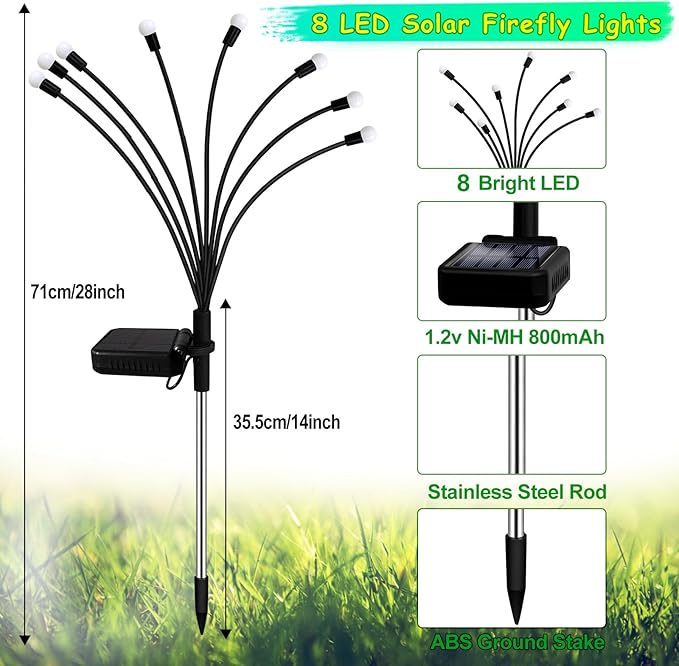 Solar Garden Lights Outdoor, 2 Pack 16 LED Solar Firefly Lights Waterproof, Sway by Wind, Swaying Light for Yard Patio Backyard Garden Planter Flower Bed Pathway Outdoor Decoration (Multicolor)