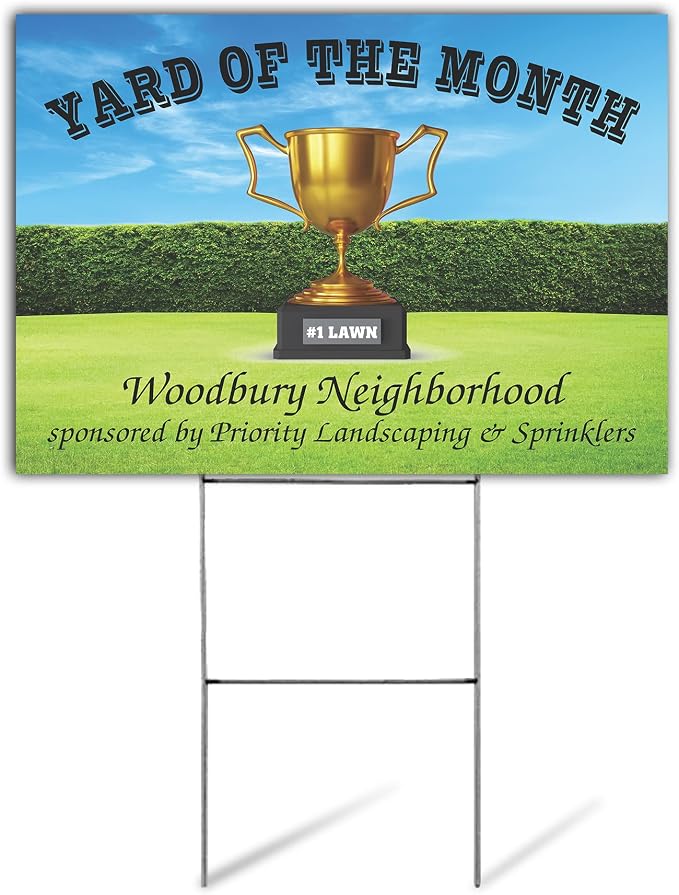 SignPro Yard of The Month Lawn Sign | Personalized Yard Of The Month Sign | 24" x 18" Corrugated Plastic Yard Sign with H Stake | Double Sided Print (Personalized)