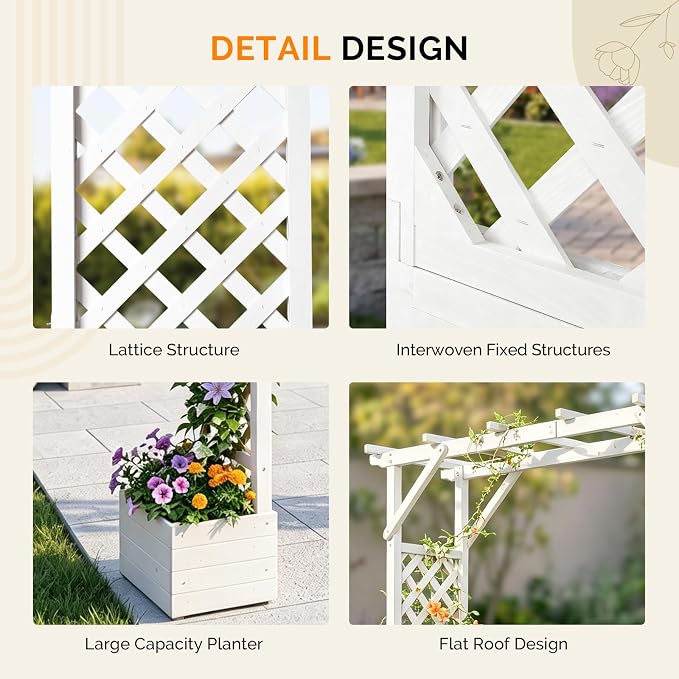 VINGLI Wooden Garden Arbor with Planter, Wedding Arch for Ceremony, Wood Garden Arbour Trellis for Plant Climbing, Pergola for Garden Backyard, Lawn, Outdoor (White)