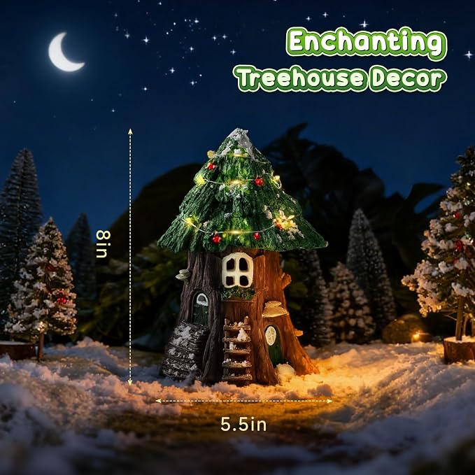 DONABELA Fairy Garden Tree House Miniature Decor Village Figurine Accessories Supplies Outdoor Indoor Tiny Resin Forest Set