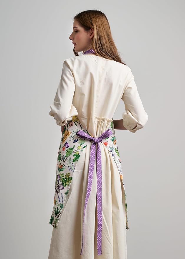 Maison d' Hermine Aprons for women with Pocket 100% Cotton (27.50"x31.50") | Adjustable Neck Strap & long ties Apron Men Chef Wedding Cooking Gardening Server Maid