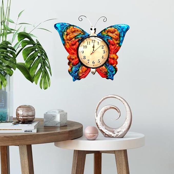 TXYS Wall Clock for Home Butterfly Decor Art Decorations ，Butterfly Outdoor Clock for Wall Sculptures Great for Office,Bedroom
