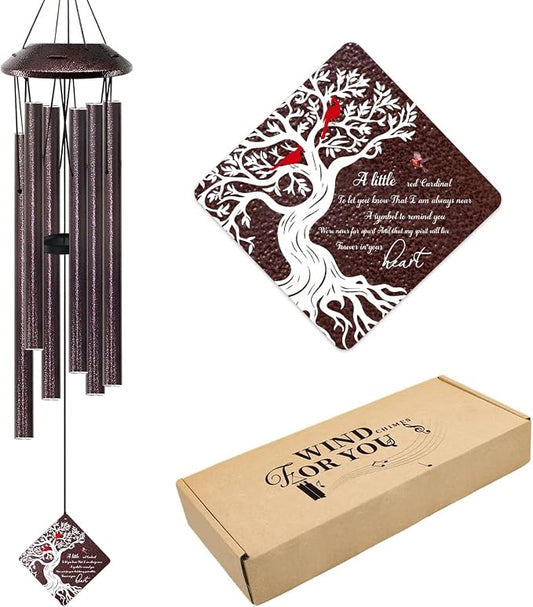 Memorial Wind Chime with Cardinal Bird and Tree – Sympathy Gift for Loss of Loved One – Bereavement Wind Chime with Saying “A Little Red Cardinal Bird to Let You Know” for Garden or Outdoor Decor