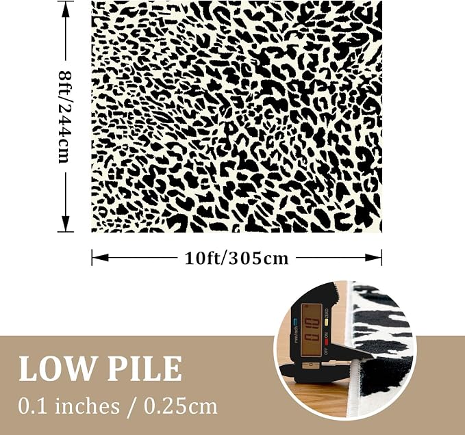 Leopard Rug for Living Room, Black and White Cute Cheetah Print Rug Modern Washable Animal Printed Rugs for Bedroom, Girls Boys Dorm Room Nursery Room, Playroom, 8x10