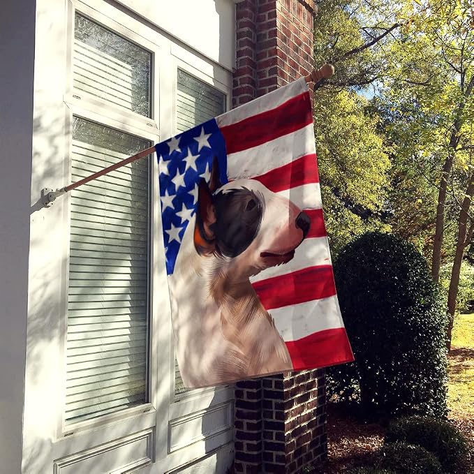 Caroline's Treasures CK6466CHF Bull Terrier Miniature American Flag House Flag Large Porch Sleeve Pole Decorative Outside Yard Banner Artwork Wall Hanging, Polyester, House Size, Multicolor
