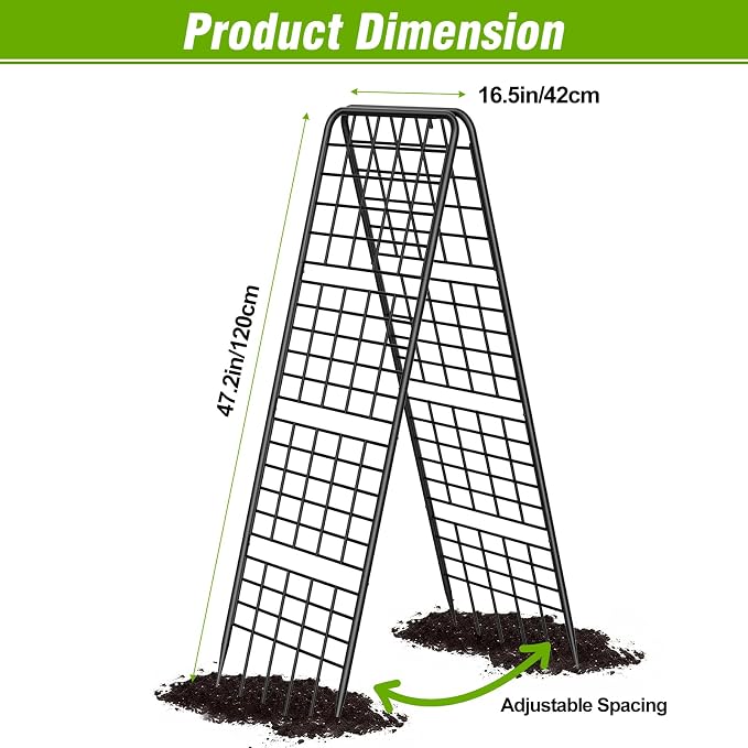 NANANARDOSO 2 Pack Cucumber Trellis, Heavy Duty A-Frame Trellis for Climbing Plants, Metal Garden Trellis Plant Support for Raised Beds, Tomato, Pea, Zucchini.