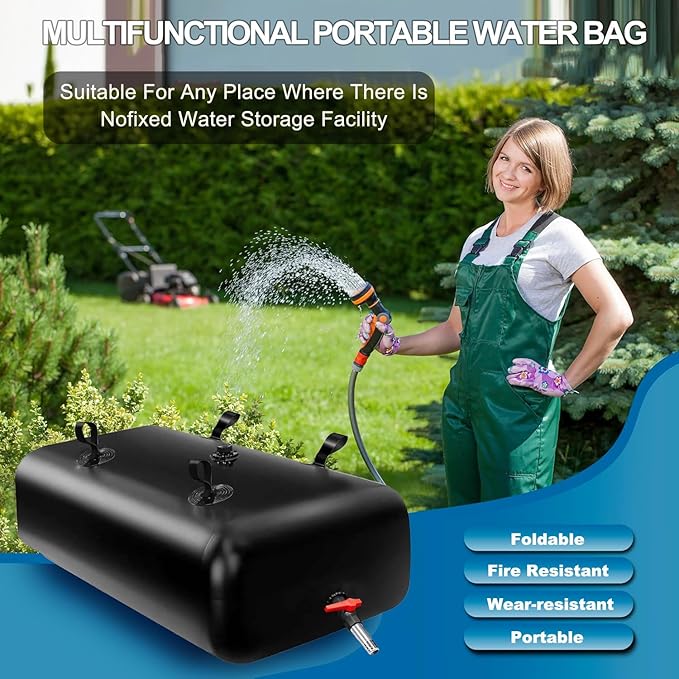 GHOSOONE 240 L/63 Gal Water Bladder Tank, Foldable Portable Water Storage Container, Emergency Water Bag for RV, Truck Bed, Fire Prevention, Drought Resistance, Black