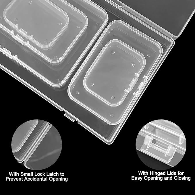 24 Pack Clear Plastic Storage Boxes with Hinged Lids | Clear Plastic, 4 Sizes, Stackable Hinged-lid Boxes for Beads, Jewelry, Crafts, Hardware, Drawers, and Small Parts