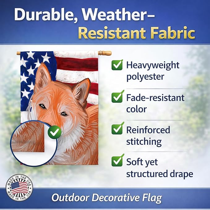 Caroline's Treasures CK6704CHF Shiba Inu Dog American Flag House Flag Large Porch Sleeve Pole Decorative Outside Yard Banner Artwork Wall Hanging, Polyester, House Size, Multicolor