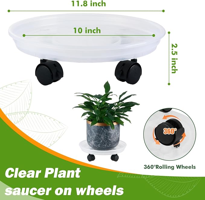 8 Packs Plant Caddy with Wheels 11.8" Plastic Rolling Plant Stands Heavy-Duty Plant Dolly with Casters Indoor Outdoor Wheeled Plant Roller Base Large Planter Saucers Plant Mover