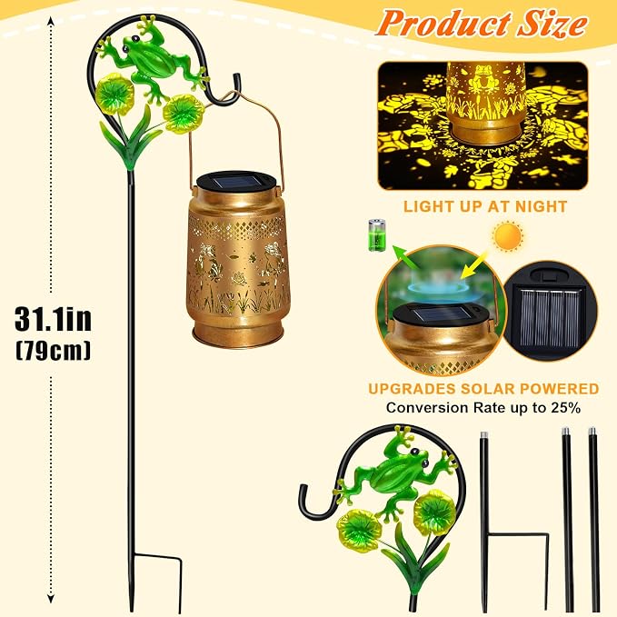 Frog Solar Lanterns Outdoor Waterproof with Shepherd Hook,Christmas Decorations Birthday Gift for Women Mom Grandma,Hanging Solar Lights,Cute Frog Decor for Outside Yard,Patio,Lawn,Garden Accessories
