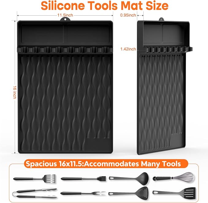 Blackstone Griddle Silicone Grill Mat, Food-Grade Heat-Resistant Drip Pad & Spatula Mat for Blackstone/Weber/Traeger/Pit Boss Grills, Kitchen Counter Protector, BBQ Accessories Gift