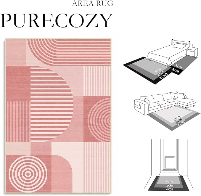 Area Rug 6x9 Living Room Pink Geometric Rug Machine Washable Minimalist Line Mid Century Modern Area Rugs Non Slip Low Pile Large Dining Room Indoor Floor Carpet for Bedroom Office,Pink