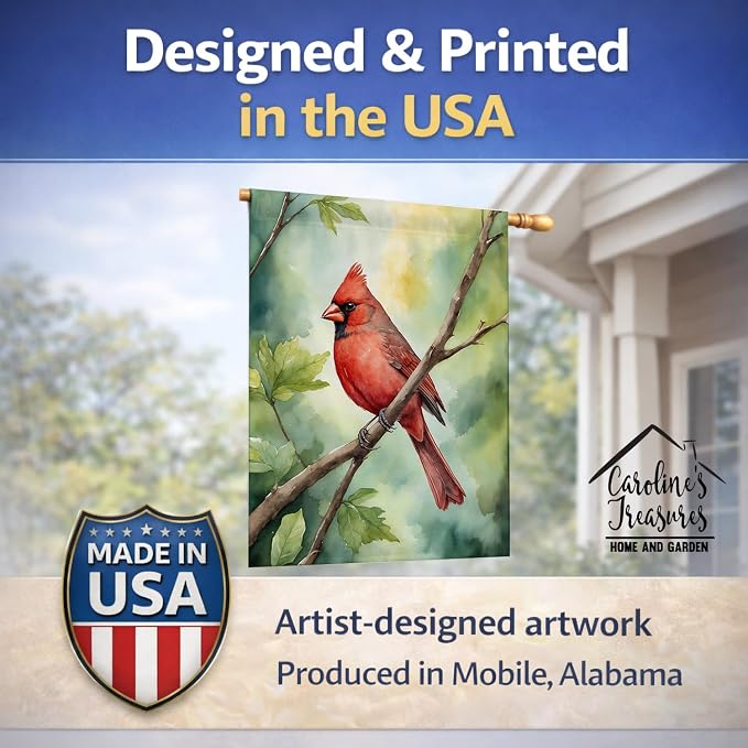 Caroline's Treasures West Virginia Northern CardInal House Flag Large Porch Sleeve Pole Decorative Outside Yard Banner Artwork Wall Hanging, Polyester, House Size, Multicolor