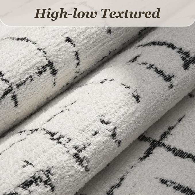 Engiw-Neutral 6x9 Area Rug for Living Room Rug-Carpet Bedroom Rugs Textured Tufted Jacquard Modern Washable Rug for Dining Room Nursery Non Slip-Black and White