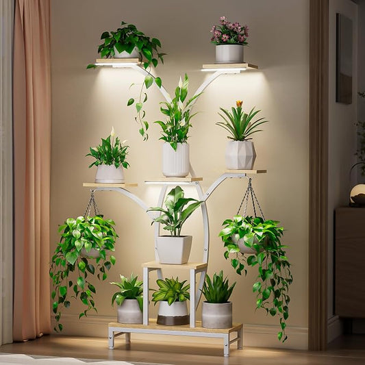 Plant Stand Indoor with Grow Lights - 7 Tiered Metal Corner Shelf for Multiple Plants, 62" Corner Plant Stand for Indoor Plants, Tree-Shaped Plant Rack for Home, Living Room, Office & Patio Decor