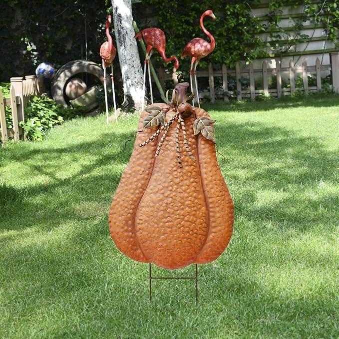 30"H Metal Pumpkin Yard Stake Outdoor Fall Decor Rustic Pumpkin Garden Stake Autumn Yard Sign Pumpkin Lawn Ornaments for Porch Garden Home Patio Harvest Thanksgiving Halloween Decorations