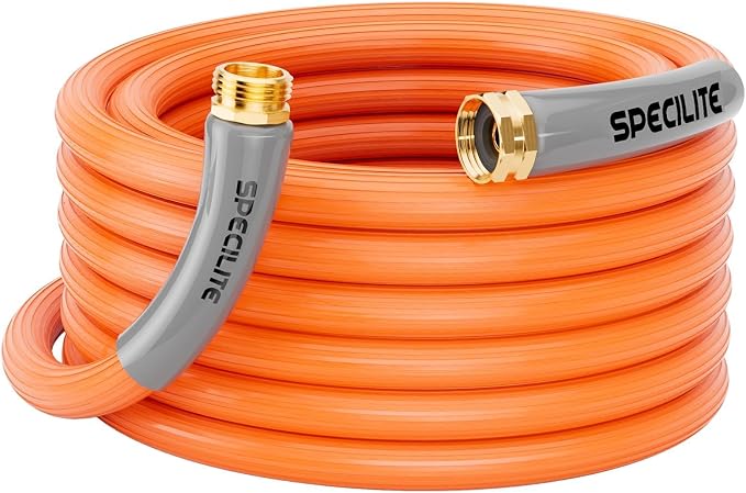 SPECILITE 5/8'' Heavy Duty Rubber Garden Hose 25FT, 1300psi Burst, 450psi Working, Hot/Cold Water Hose, -50℉ -170℉, 5 Layered Pipe, UV Resistant, 3/4" Brass Fittings for Outdoor, Agriculture
