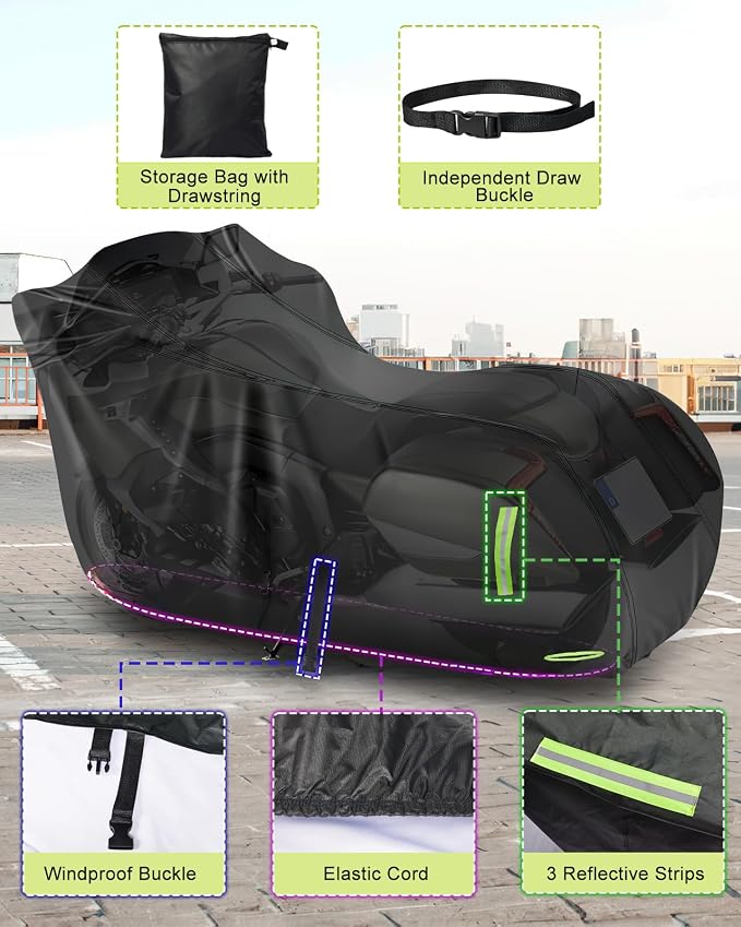 Zacro 420D Heavy Duty Motorcycle Cover, Waterproof Outdoor All Weather UV Dust Snow Proof, Universal Fit for Harley Honda Yamaha Suzuki Scooter Dirt Bike