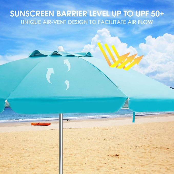 Tangkula 6.5ft Outdoor Beach Umbrella with Sand Anchor, Patio Umbrella with Push Button Tilt & UPF 50+ Protection, Portable Sunshade Umbrella with Carry Bag for Garden Beach Outdoor (Blue)