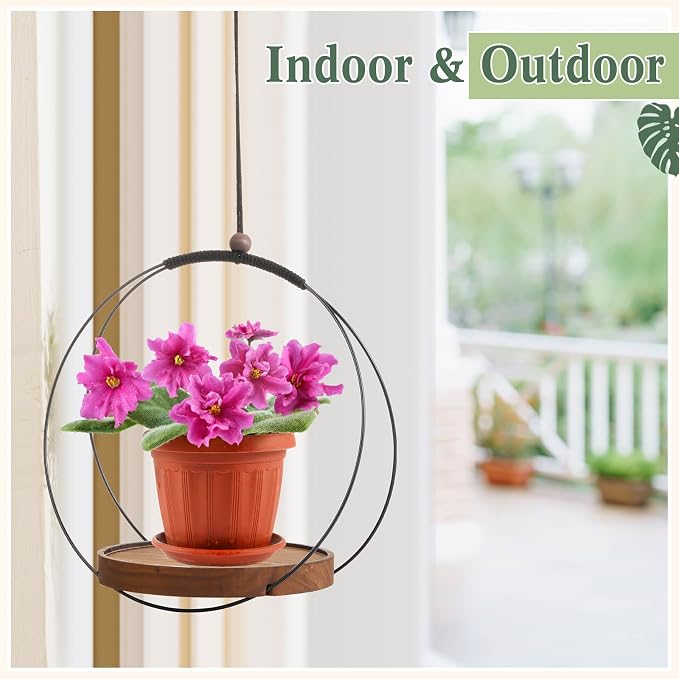 Threehoney 3 Pack Hanging Planters for Indoor Black Plant Hanger with Round Wood Base Large Indoor Hanging Plant Shelf Boho Holder Gift for Mom,Housewarming (9.8 '')