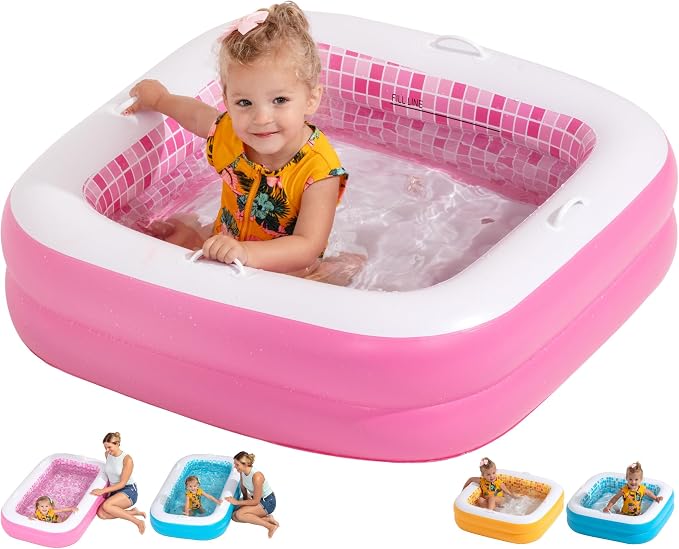 3-in-1 Inflatable Baby Pool, Bathtub & Ball Pit for Toddlers 1-3, Patented Safety Secure Grip Handles, Soft Floor & Drain - Summer Water Toys, First Birthday Gifts, Kiddie Pool for Ages 1 2 3, 34"x10"
