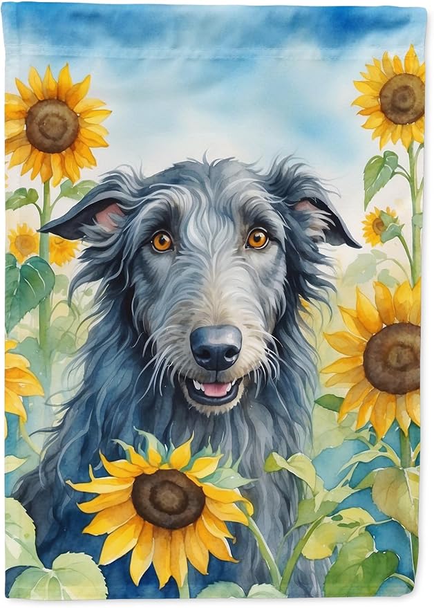 Caroline's Treasures DAC6157CHF Scottish Deerhound in Sunflowers House Flag Large Porch Sleeve Pole Decorative Outside Yard Banner Artwork Wall Hanging, Polyester, House Size, Multicolor