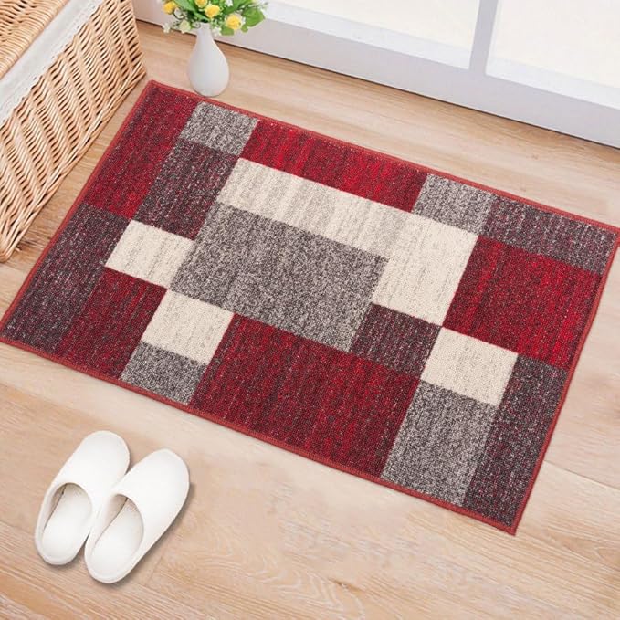 Rugshop Modern Boxes Non-Slip Living Room Bedroom Area Rug Red 20" x 30" | Rectangular, Size 20" x 30", Dining Room, Home Office, Kitchen, Entryway, Hallway, Nursery, Kids Room, Guest Room