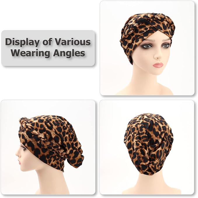 DRESHOW African Women Turban Caps Beanie Twist Headscarf Pre-Tied Twisted Braid Headwraps for Women Chemo Cancer Cap