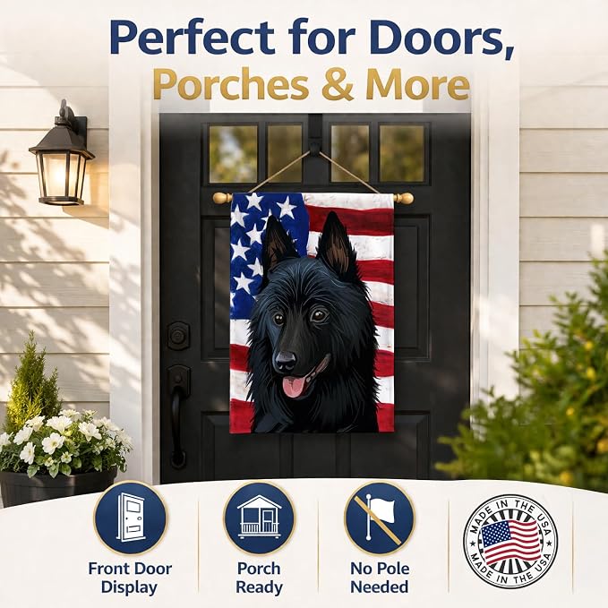 Caroline's Treasures CK6692CHF Schipperke Dog American Flag House Flag Large Porch Sleeve Pole Decorative Outside Yard Banner Artwork Wall Hanging, Polyester, House Size, Multicolor