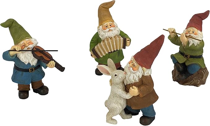 GlitZGlam Happy Gnomes Dancing Celebration! - 4- Piece Musical Garden Gnome Set for The Miniature Fairy Garden