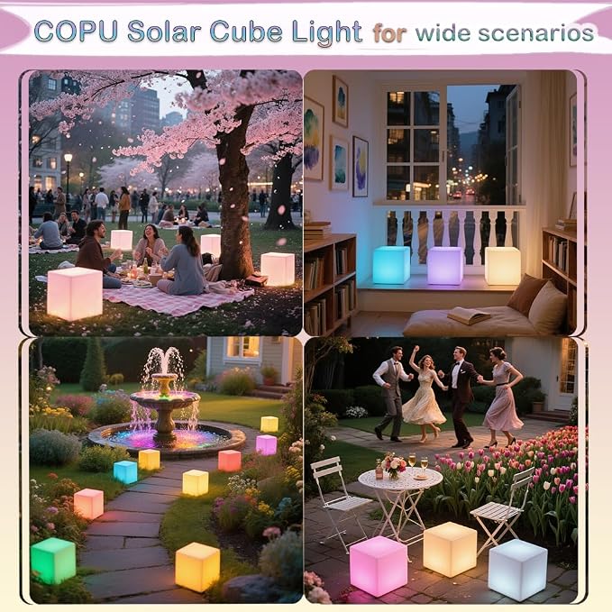 8-in Solar Cube Light Outdoor Waterproof, 16 Colors Illuminate Cube Floor Lamp, Dimmable Glowing LED Tesseract Cosmic w/Ground Stake & Remote Dynamic Effect for Garden Yard Patio Mood Ambient Lighting