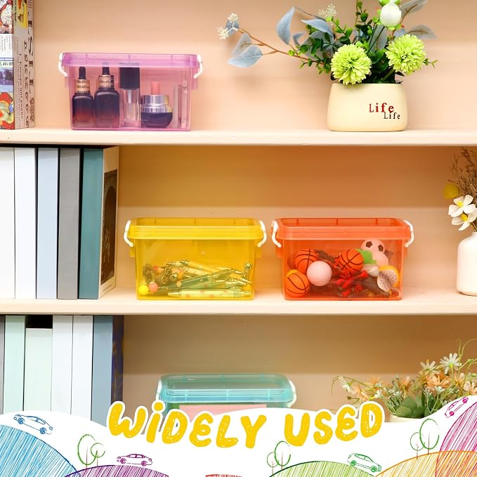 Wenqik 6 Pack Colorful Plastic Storage Bins with Lids 4 Quart Small Storage Latch Box Stackable and Nestable Clear Organizer Bins with Latching Handle and Buckle for Organizing(Colorful)
