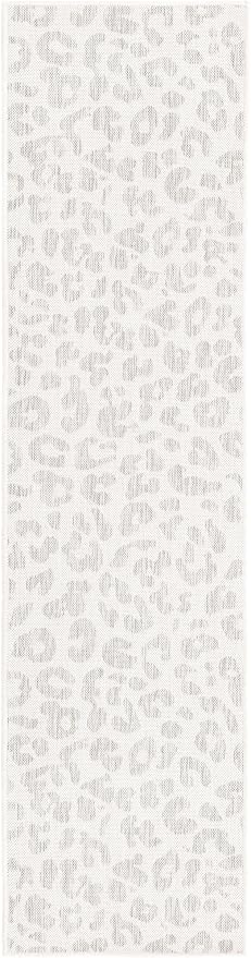 Unique Loom Outdoor Safari Collection Area Rug - Leopard (2' x 7' 10" Runner, Ivory Gray)
