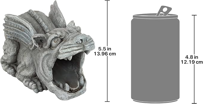Design Toscano Roland the Gothic Gargoyle Gutter Guardian Rain Downspout Extension Outdoor Statue, 10 Inch Long, Cast Stone Resin, Grey Stone Finish