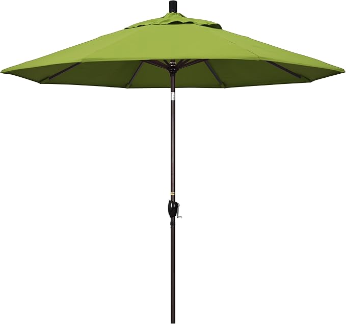 California Umbrella 9' Round Aluminum Market Umbrella, Crank Lift, Push Button Tilt, Bronze Pole