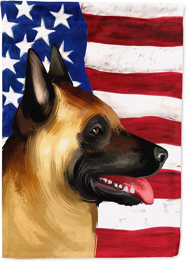 Caroline's Treasures CK6428CHF Belgian Malinois American Flag House Flag Large Porch Sleeve Pole Decorative Outside Yard Banner Artwork Wall Hanging, Polyester, House Size, Multicolor
