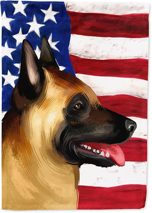 Caroline's Treasures CK6428CHF Belgian Malinois American Flag House Flag Large Porch Sleeve Pole Decorative Outside Yard Banner Artwork Wall Hanging, Polyester, House Size, Multicolor