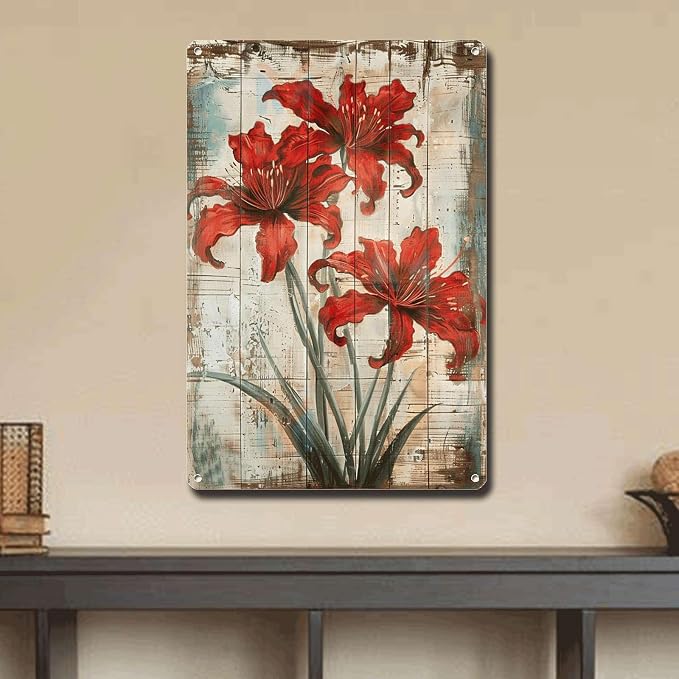 Metal Sign Tin Sign Vintage Wall Art Striking Lycoris Tin Sign for Rustic Wall Art Vintage Charm and Distressed Wood Surfaces Kitty Decor for Pub 6×8 Inches