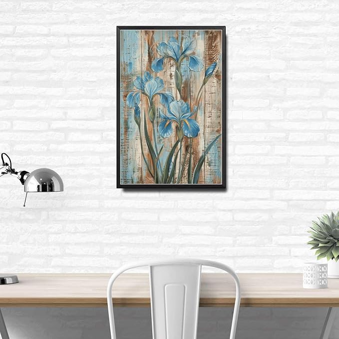 Metal Sign Tin Sign Vintage Wall Art Shabby Chic Irises Tin Sign for Rustic Wall Art Antique Artistry and Distressed Wood Surfaces Tin Sign Paper for Room 6×8 Inches with Metal Frame