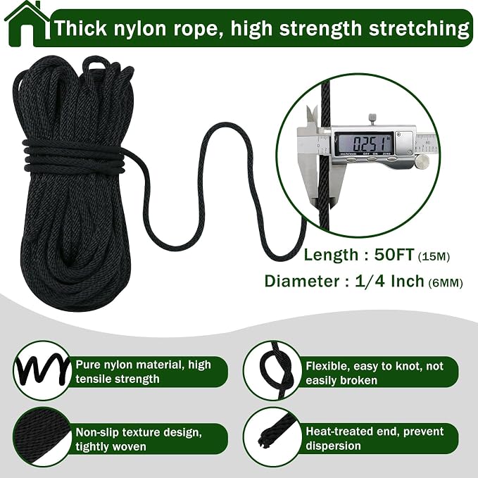 Flag Pole Pulley and Rope kit for 2" to 2.6" Diameter Flag Poles, 50FT Rope, 3.5" Flag Pole Topper, Cast Aluminum Flag Pole Truck, Metal Snap Clips and Cleat(Black)
