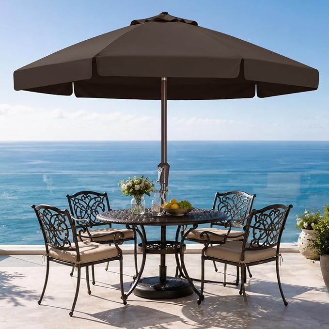 ABCCANOPY 7.5ft Scalloped Patio Umbrella, Outdoor Table Umbrella with Tilt and Crank, Fiberglass Ribs Deck Umbrella for Patio, Pool, Garden, Picnic (Brown)