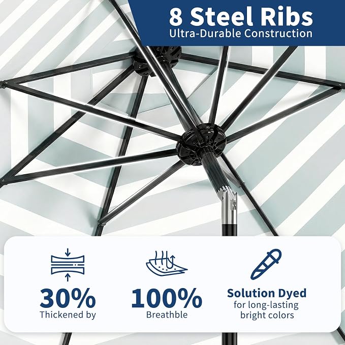 Garvee 10FT Patio Umbrella - Outdoor Table Umbrella with Smooth Crank Lift, Push Button Tilt and 8 Sturdy Ribs - Market Umbrella UV Protection Waterproof for Pool, Deck, Yard, Garden
