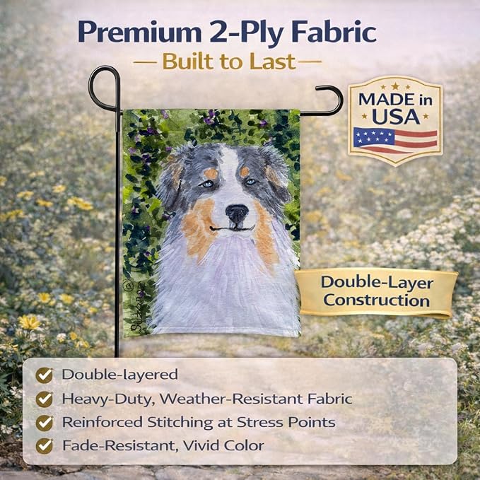 Caroline's Treasures SS8731GF Australian Shepherd Garden Flag Mailbox Flag Decorative Yard Flag Banner Outside Patio Artwork Yard Flower Beds, Garden Size, Multicolor