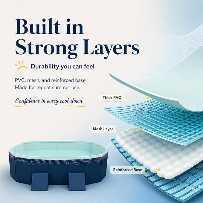 Non-Inflatable PVC Folding Swimming Pool Capacity Outdoor & Indoor Portable Pool for Patio, Garden, Yard, Adult & Family Summer Relaxation (112.59 Inch)