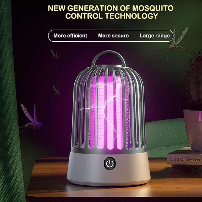 Electric Bug Zapper for Indoor Outdoor Rechargeable Mosquito Trap and Fly Killer Portable with USB, Ultraviolet and Security Grid for Home Kitchen, Patio,Backyard, Balcony,Garage,Camping,Grey