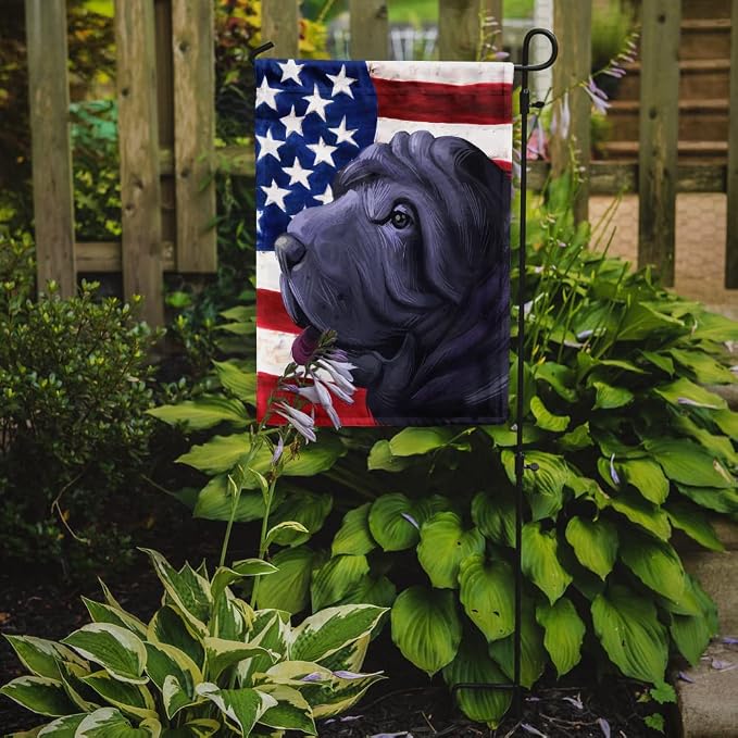 Caroline's Treasures CK6620GF Miniature Shar Pei Dog American Flag Garden Flag Mailbox Flag Decorative Yard Flag Banner Outside Patio Artwork Yard Flower Beds, Garden Size, Multicolor