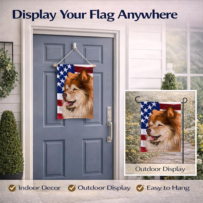 Caroline's Treasures CK6524GF Finnish Lapphund Dog American Flag Garden Flag Mailbox Flag Decorative Yard Flag Banner Outside Patio Artwork Yard Flower Beds, Garden Size, Multicolor